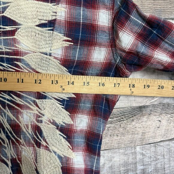 Rock & Roll Cowgirl Western Indian Pearl Snap Long Sleeve Plaid Shirt Sz Medium - Picture 9 of 10